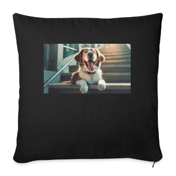 Animaux mignons qui se détendent - chien dans les escaliers - Coussin et housse de 45 x 45 cm - noir - Devant