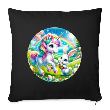 Einhorn mit Osterhasen-Freund - Sofakissen mit Füllung 45 x 45 cm - Schwarz - Vorne