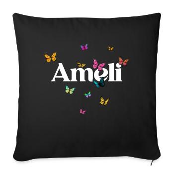 AMELI - Beautiful Girl Name with Butterflies - Sofa pillow with filling 45cm x 45cm - black - Front