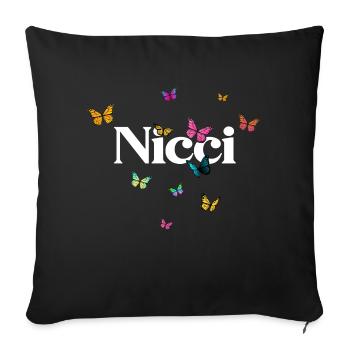 NICCI - Beautiful Girl Name with Butterflies - Sofa pillow with filling 45cm x 45cm - black - Front
