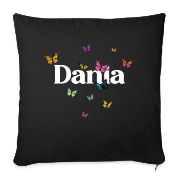 DANIA - Beau nom de fille avec papillon coloré - Coussin et housse de 45 x 45 cm - noir - Devant