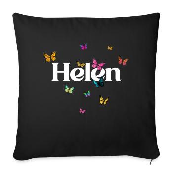 HELEN - Beau prénom de fille avec papillon coloré - Coussin et housse de 45 x 45 cm - noir - Devant