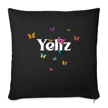 YELIZ - Schöner Mädchen Name mit Schmetterlingen - Sofakissen mit Füllung 45 x 45 cm - Schwarz - Vorne