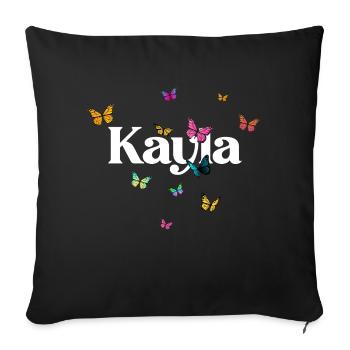 KAYLA - Beau prénom de fille avec des papillons - Coussin et housse de 45 x 45 cm - noir - Devant