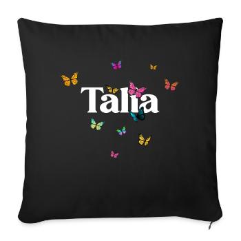 TALIA - Beau prénom de fille avec des papillons - Coussin et housse de 45 x 45 cm - noir - Devant