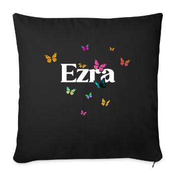 EZRA - Beautiful Girl Name with Butterflies - Sofa pillow with filling 45cm x 45cm - black - Front