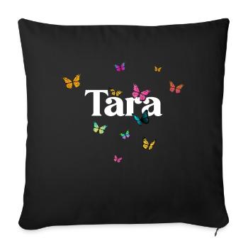 TARA - Beau prénom de fille avec des papillons - Coussin et housse de 45 x 45 cm - noir - Devant
