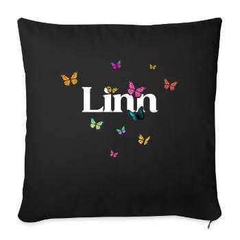 LINN - Schöner Mädchen Name mit Schmetterlingen - Sofakissen mit Füllung 45 x 45 cm - Schwarz - Vorne