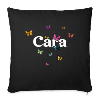 CARA - Beau prénom de fille avec des papillons - Coussin et housse de 45 x 45 cm - noir - Devant