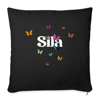 SILA - Beautiful Girl Name with Butterflies - Sofa pillow with filling 45cm x 45cm - black - Front