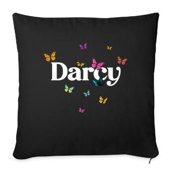 DARCY - Beautiful girl name with butterflies - Sofa pillow with filling 45cm x 45cm - black - Front