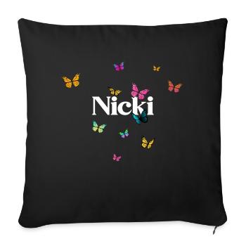 NICKI - Schöner Mädchen Name mit Schmetterlingen - Sofakissen mit Füllung 45 x 45 cm - Schwarz - Vorne