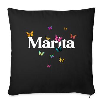 MARITA - Beautiful Girl Name with Butterflies - Sofa pillow with filling 45cm x 45cm - black - Front
