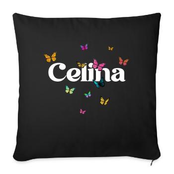 CELINA - Schöner Mädchen Name mit Schmetterlingen - Sofakissen mit Füllung 45 x 45 cm - Schwarz - Vorne