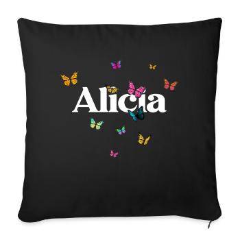 ALICIA - Beautiful girl name with butterflies - Sofa pillow with filling 45cm x 45cm - black - Front