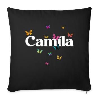 CAMILA - Beau prénom de fille avec des papillons - Coussin et housse de 45 x 45 cm - noir - Devant