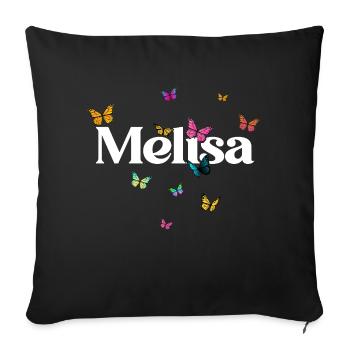 MELISA - Beau prénom de fille avec des papillons - Coussin et housse de 45 x 45 cm - noir - Devant