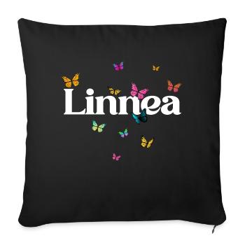 LINNEA - Beau prénom de fille avec des papillons - Coussin et housse de 45 x 45 cm - noir - Devant