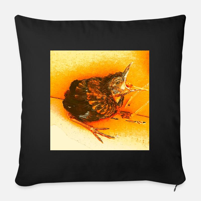Hungrige Amsel - Sofakissen mit Füllung 45 x 45 cm - Schwarz