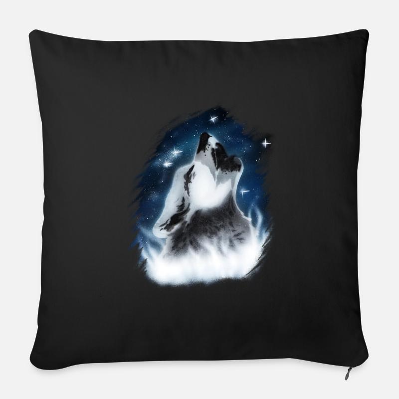 Heulender Wolf im Nachthimmel Airbrush-Design - Sofakissen mit Füllung 45 x 45 cm - Schwarz