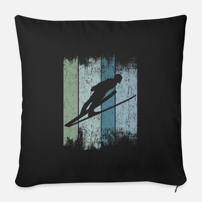 Saut à ski, saut à ski, sauteurs à ski, saut à ski - Coussin et housse de 45 x 45 cm - noir