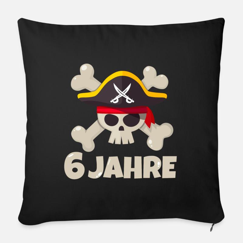 6e anniversaire pirate cadeau garçon 6 ans - Coussin et housse de 45 x 45 cm - noir
