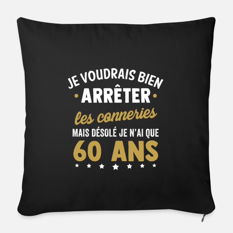 60 ans cadeau d'anniversaire - Coussin et housse de 45 x 45 cm - noir