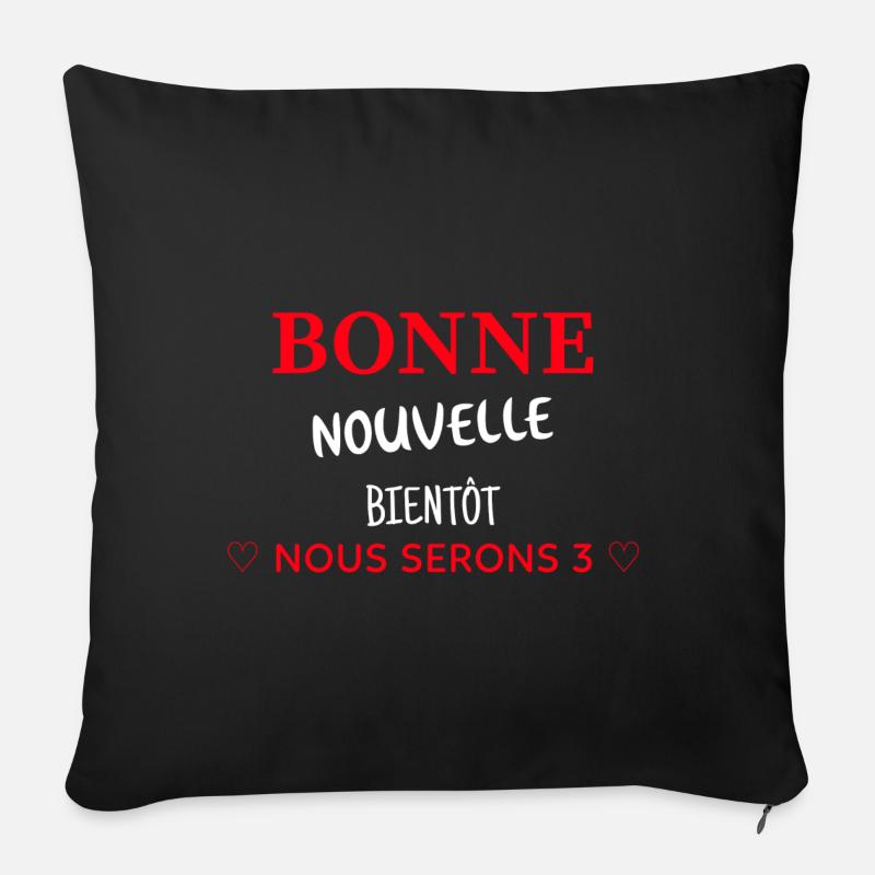 Nous serons 3 cadeau annonce grossesse - Coussin et housse de 45 x 45 cm - noir