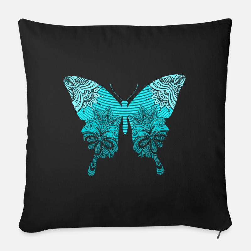 Blauer Mandala Schmetterling Butterfly - Sofakissen mit Füllung 45 x 45 cm - Schwarz