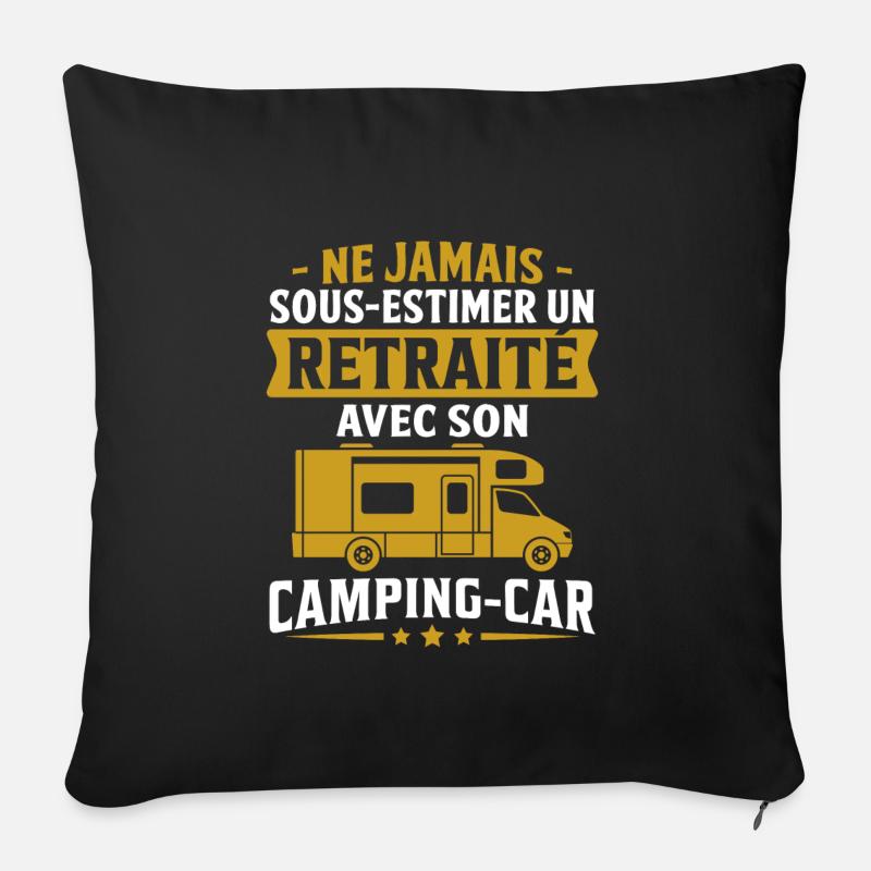 un retraité avec son camping car - Coussin et housse de 45 x 45 cm - noir