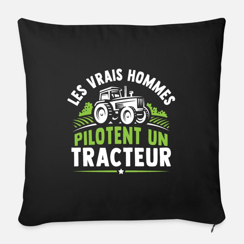 Les vrais hommes pilotent un tracteur - Coussin et housse de 45 x 45 cm - noir