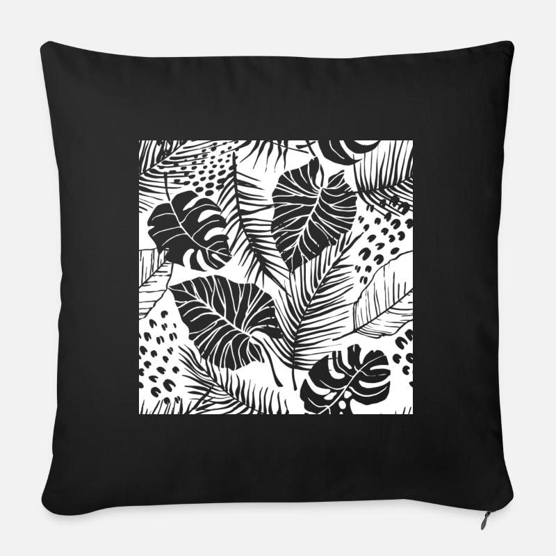 Tropical Plants Pattern and Leopard Spots - Sofa pillow with filling 45cm x 45cm - black