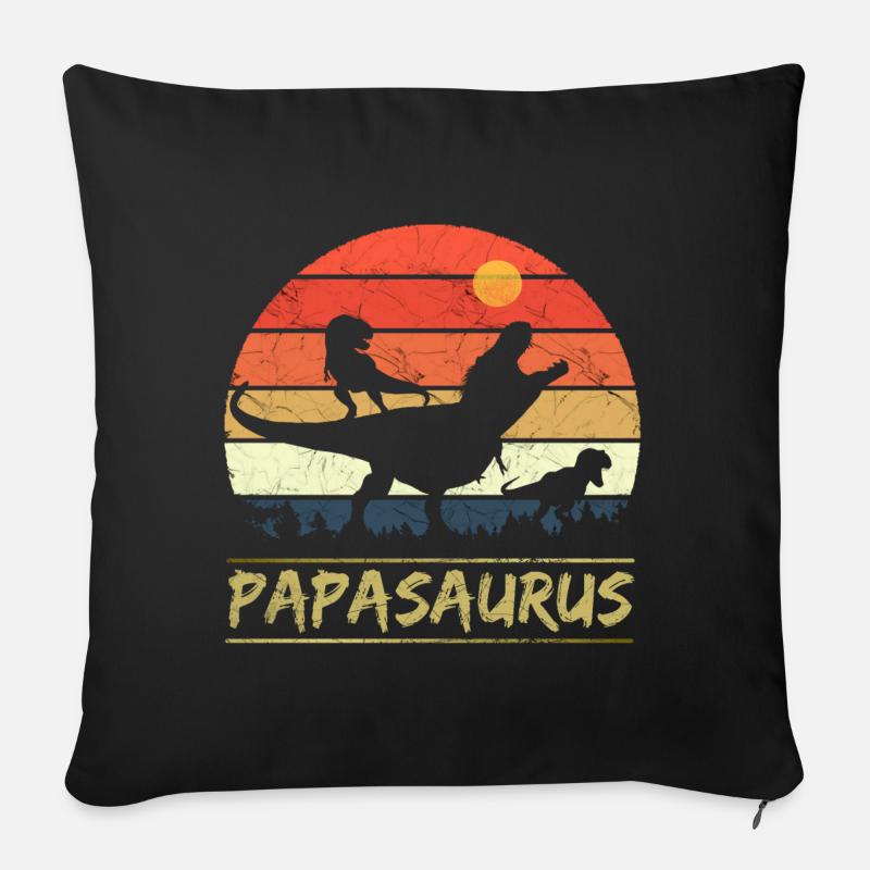Papasaurus - Retro - Sofakissen mit Füllung 45 x 45 cm - Schwarz