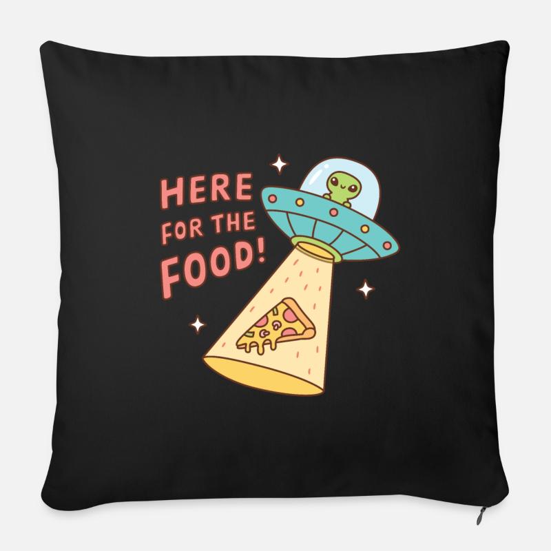 UFO alieno carino qui per la pizza del cibo - Cuscino da divano 45 x 45 cm con riempimento - nero