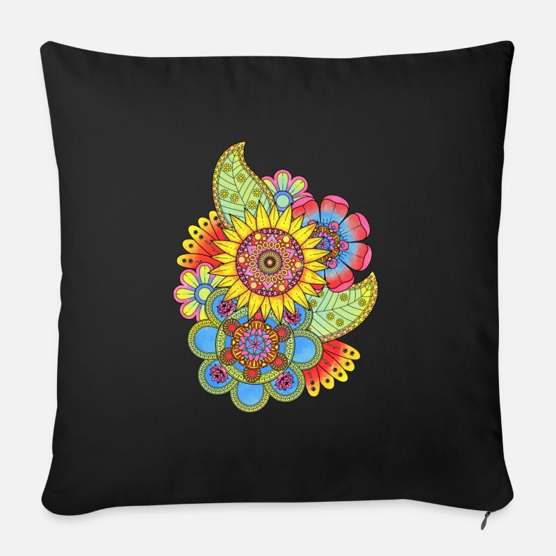 Blumen Mandala - Sofakissen mit Füllung 45 x 45 cm - Schwarz