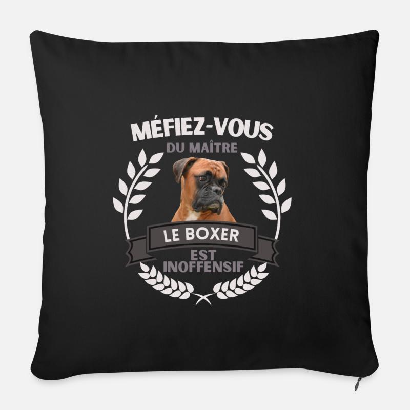 Méfiez-vous du maître - BOXER - Coussin et housse de 45 x 45 cm - noir