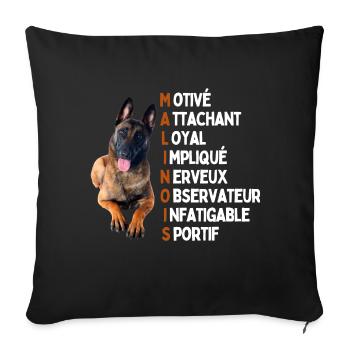 Malinois - idée cadeau - Coussin et housse de 45 x 45 cm - noir - Devant