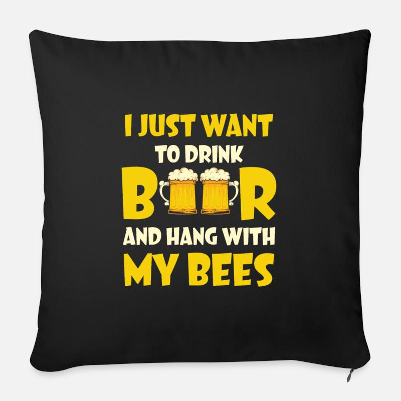 Bi-citat Drik øl og hæng med mine bier - Sofapude med fyld 45 x 45 cm - sort