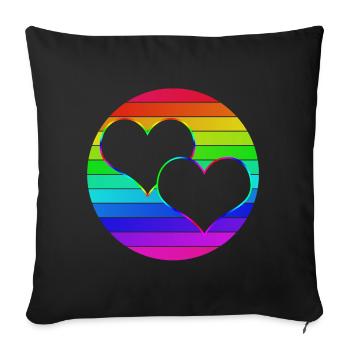 Rainbow 2 entwined hearts - Sofa pillow with filling 45cm x 45cm - black - Front