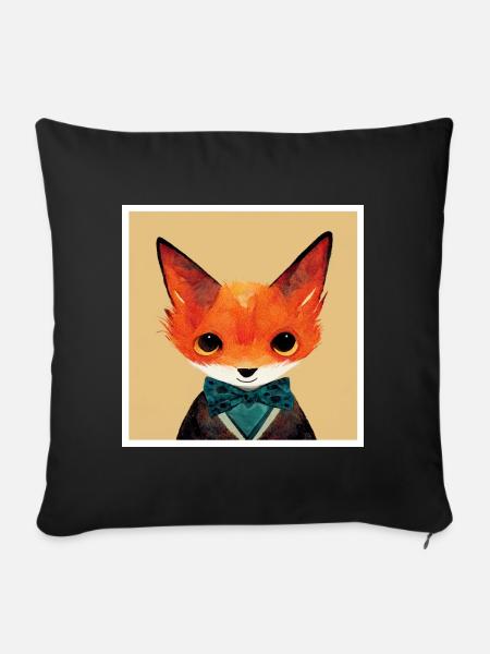 Kleiner Fuchs mit Fliege - Sofakissen mit Füllung 45 x 45 cm - Schwarz