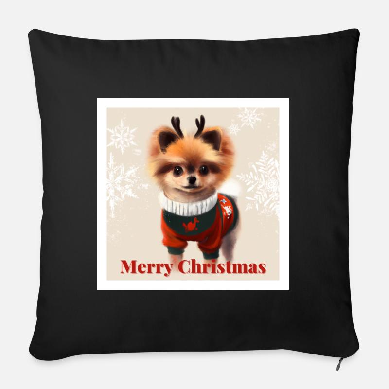 Doux Spitz miniature poméranien dans un Noël. - Coussin et housse de 45 x 45 cm - noir