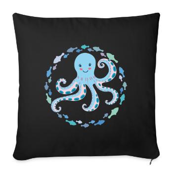 Pieuvre joyeuse et drôle avec des poissons colorés - Coussin et housse de 45 x 45 cm - noir - Devant
