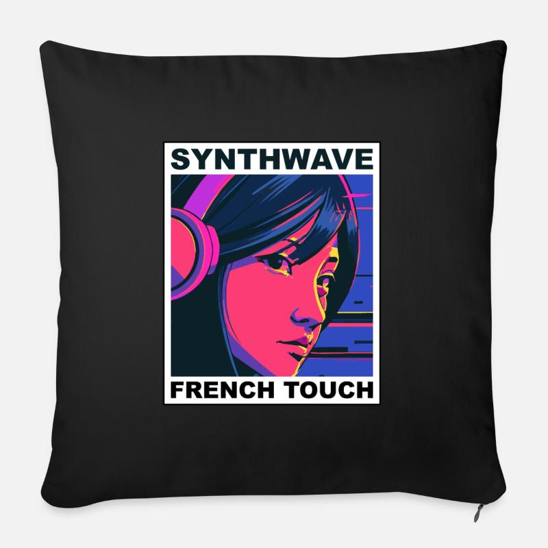 SYNTHWAVE FRENCH TOUCH - Coussin et housse de 45 x 45 cm - noir