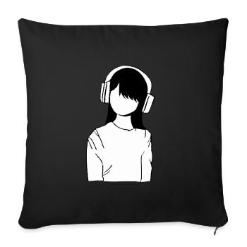 Anime Manga Girl Headphones Music - Sofa pillow with filling 45cm x 45cm - black - Front