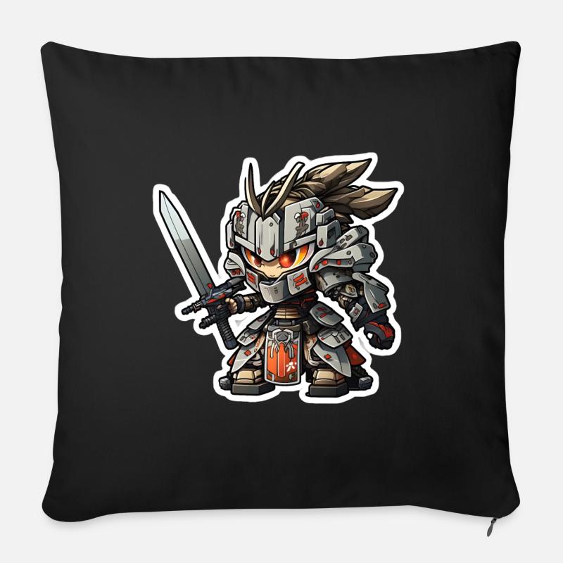 Chibi Samurai Roboter - Sofakissen mit Füllung 45 x 45 cm - Schwarz