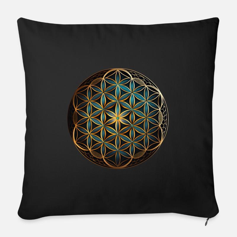 Fleur de vie de géométrie sacrée - Coussin et housse de 45 x 45 cm - noir