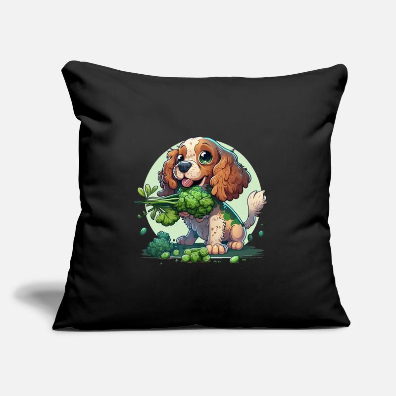Cute dog eats broccoli vegetables Sofa pillow with filling 45cm x 45cm