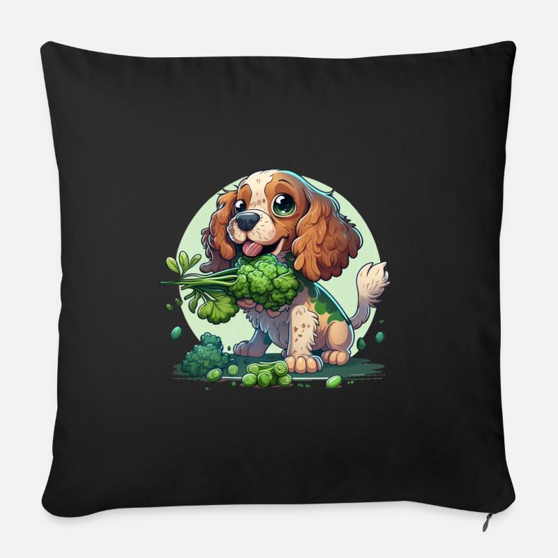 Süßer Hund isst Broccoli Gemüse - Sofakissen mit Füllung 45 x 45 cm - Schwarz