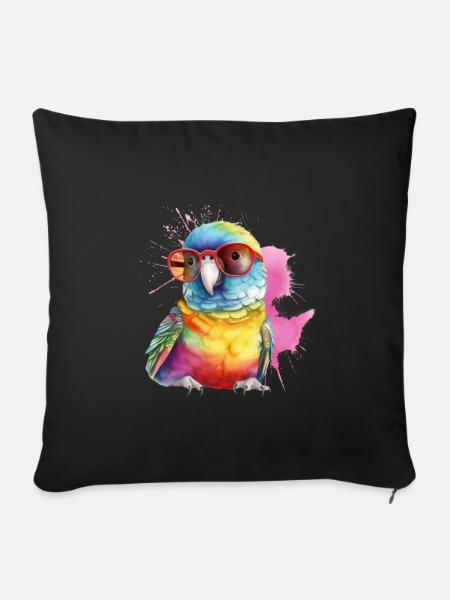 Bunter cooler Papagei mit Brille - Sofakissen mit Füllung 45 x 45 cm - Schwarz