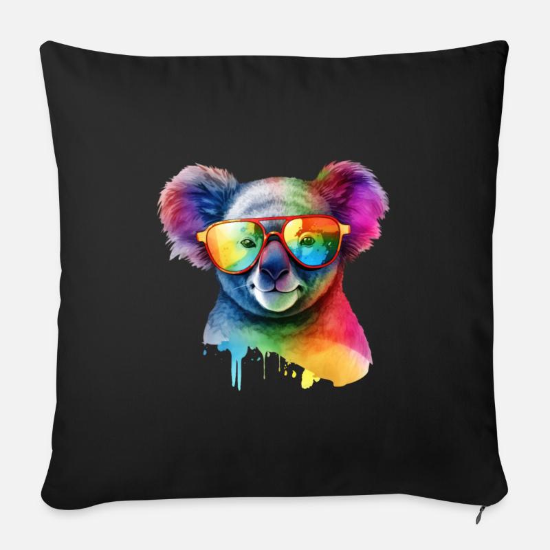 Bunter cooler Koala mit Sonnenbrille - Sofakissen mit Füllung 45 x 45 cm - Schwarz